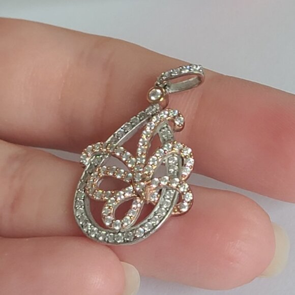 Sterling Silver Rose Gold Tone Crystal Butterfly Leaf Pendant - Picture 6 of 11